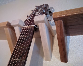 Unfinished Wood Guitar Hanger, Wall Mount Instrument Hook, Acoustic or Electric Guitar Display, Holder, Protector, Gift for Him, Musician