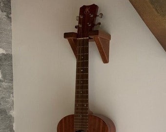 Mahogany Ukulele Wall Mount, Solid Wood Mandolin Hanging Hook, Wooden Banjo Display, Ukelele Gift for Musician, Bedroom Organization Hanger