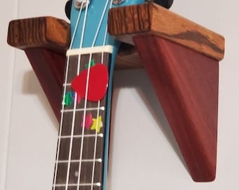 Ukulele Hanger, Zebrano Zebrawood and Padauk Wood Wall Holster for Mandolin, Banjo, Designer Christmas Gift for Eclectic Musician