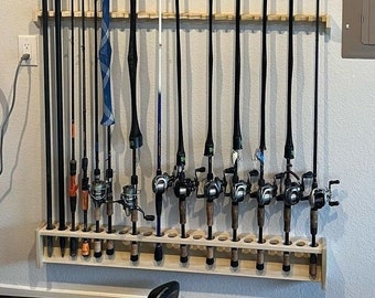 Fishing Rod Rack, Custom Size Unfinished Solid Wood Pole Holder, Vertical Tackle Storage Solution, Housewarming Gift for Fisherman, Hunter