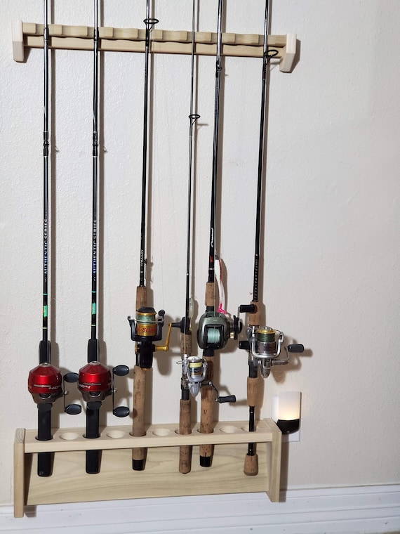 Wooden Fishing Pole Holder, Wall Mount Rod Rack for Vertical