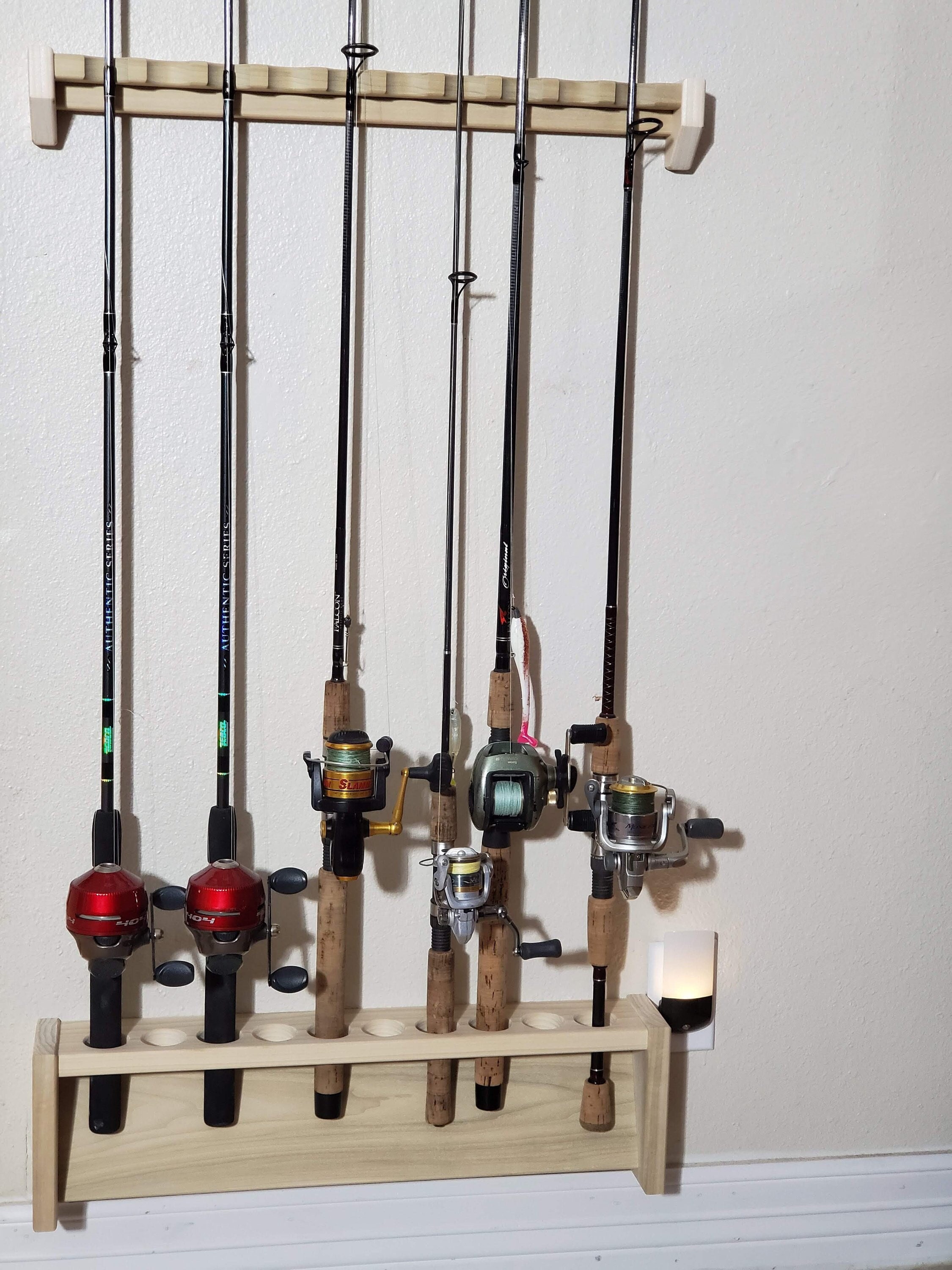 Wooden Fishing Pole Holder, Wall Mount Rod Rack for Vertical