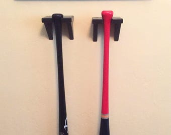Black Baseball Bat Hanger, Solid Wood Softball Bat Display Hook