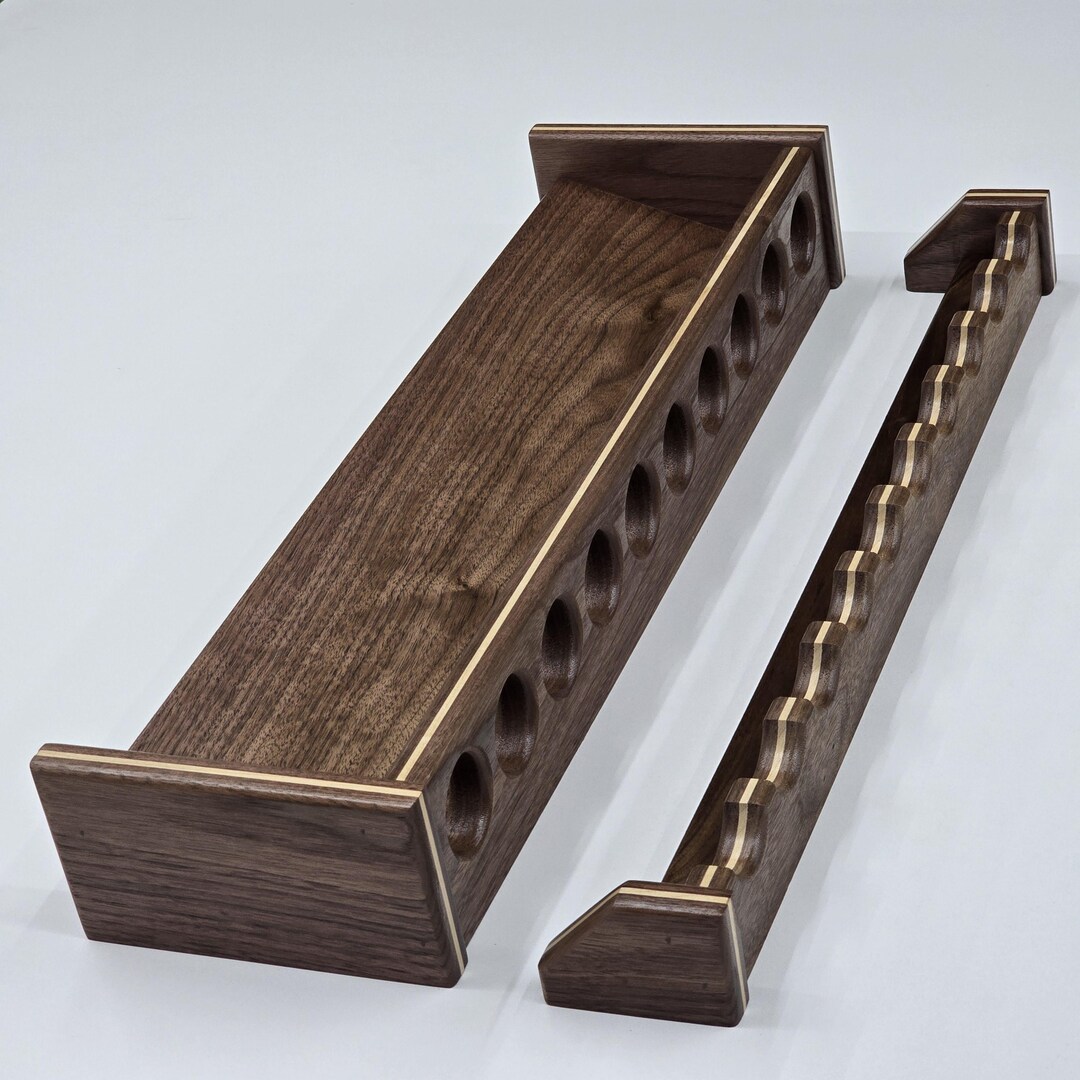 22 Inch Walnut Fishing Rod Rack With Maple Inlay, Vertical Wall