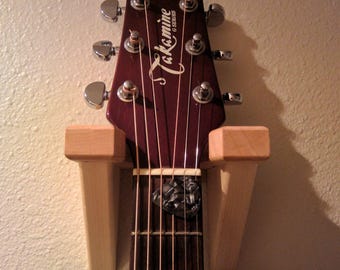 Classical Guitar Wall Hanger in Maple, Hanging Hook for Wide Neck Steel or Nylon String Guitar with Side Pegs and Symmetrical Headstock