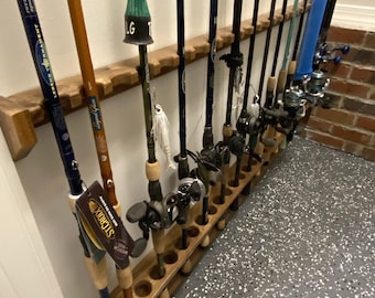 Walnut Fishing Rod Rack - Vertical Wall Mounted Pole Holder