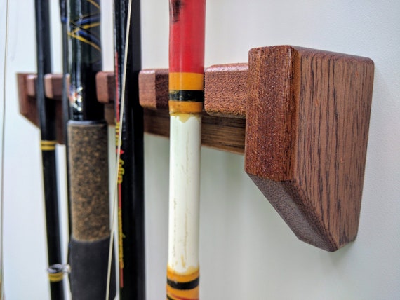 Vertical Fishing Rod Rack Wall Mount Solid Mahogany Custom - Fishing Rod Rack Wall Mount