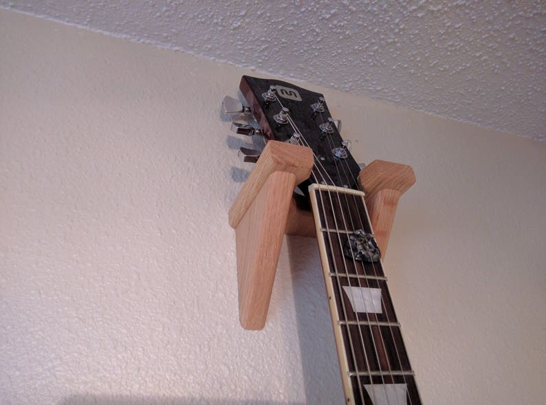 Guitar Hanger Wall Mount Solid Red Oak Wood Stand Wooden Image 0