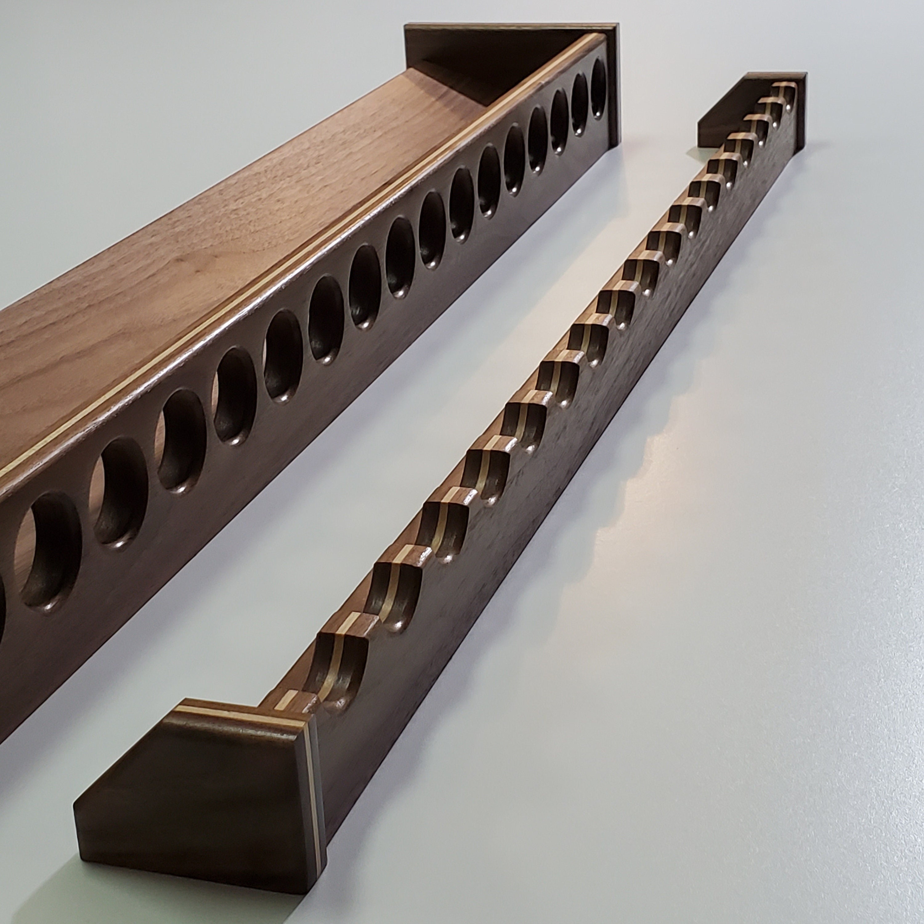 Fishing Rod Rack, Walnut with Maple Inlay, Premium Wall Mount Tackle Display