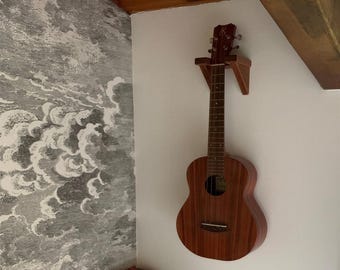 Mahogany Ukulele Wall Mount, Solid Wood Mandolin Hanging Hook, Wooden Banjo Display, Ukelele Gift for Musician, Bedroom Organization Hanger