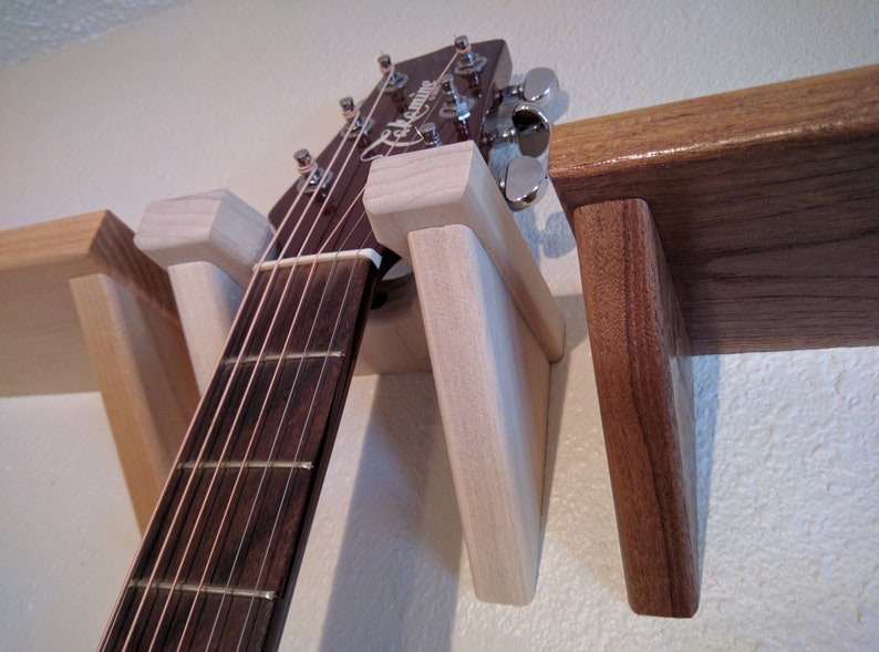 Unfinished Wood Guitar Hanger, Wall Mount Instrument Hook, Acoustic or Electric Guitar Display, Holder, Protector, Gift for Him, Musician image 1