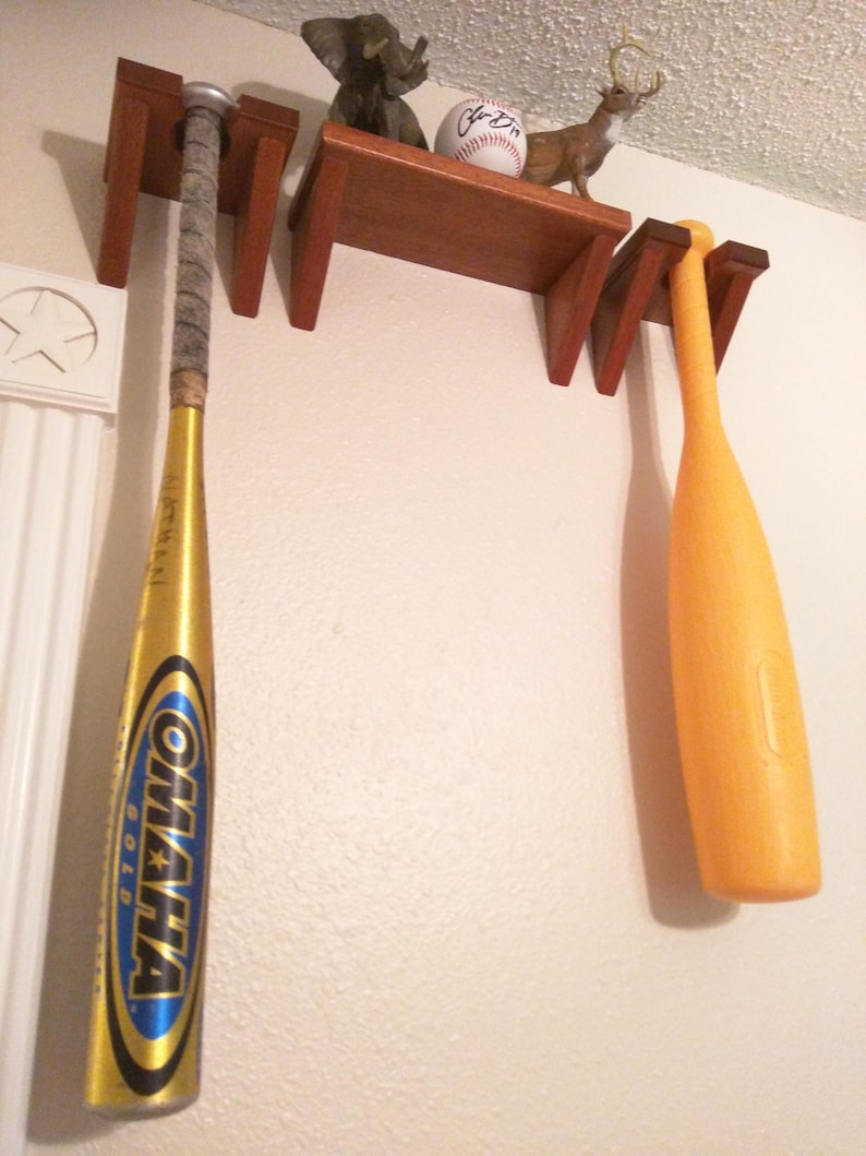 Baseball Bat Wall Hanger Mahogany Hanging Hook Display Storage Stocking Stuffer Gift For Ball Player Son Daughter Kid Wooden