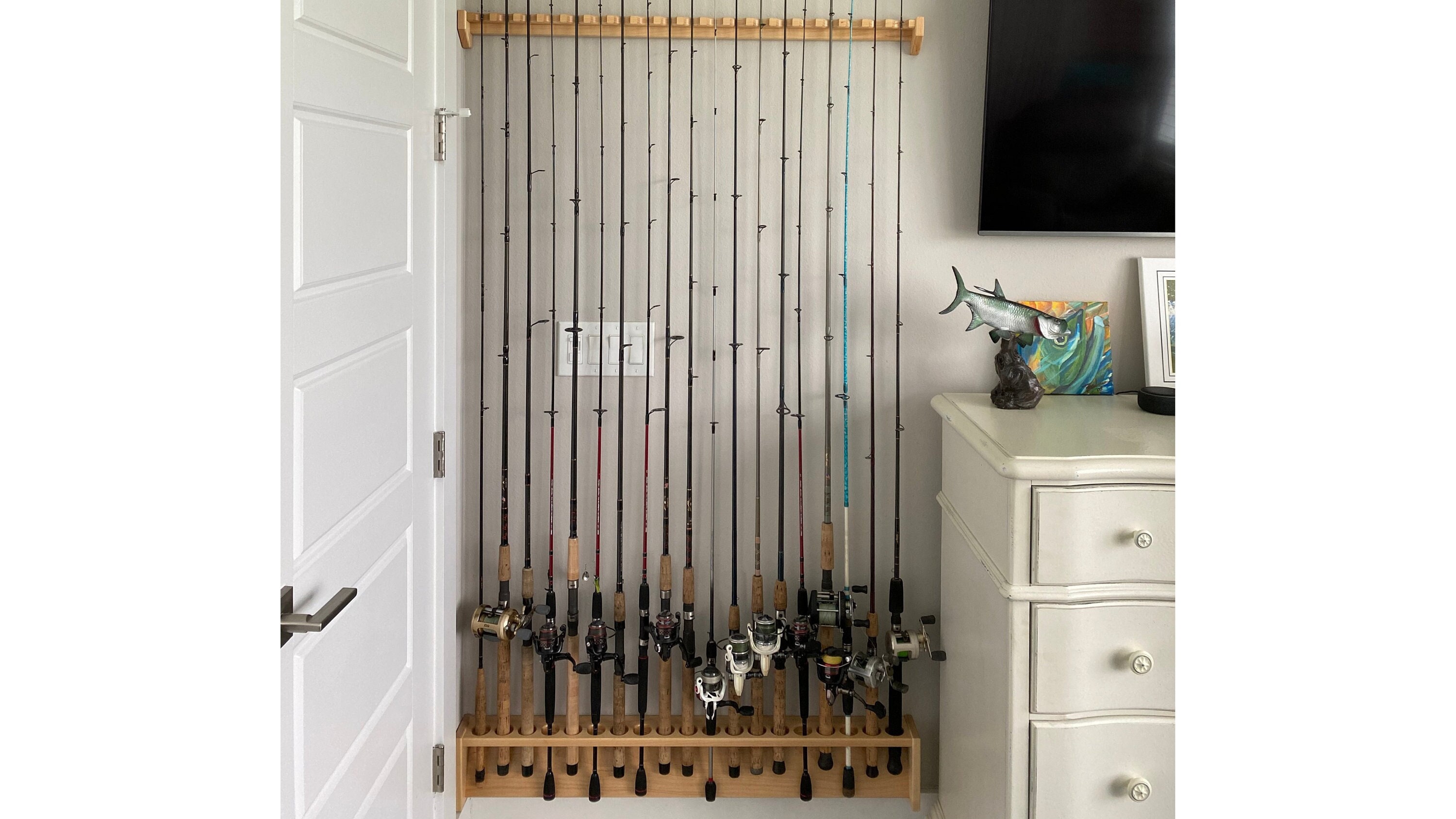 Fishing Rod Rack, Solid Maple, Any Size Wall Mount Pole Holder