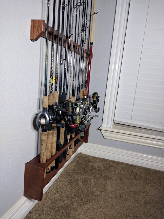 Wallmount Fishing Rod & Pole Rack Unfinished Red Oak 