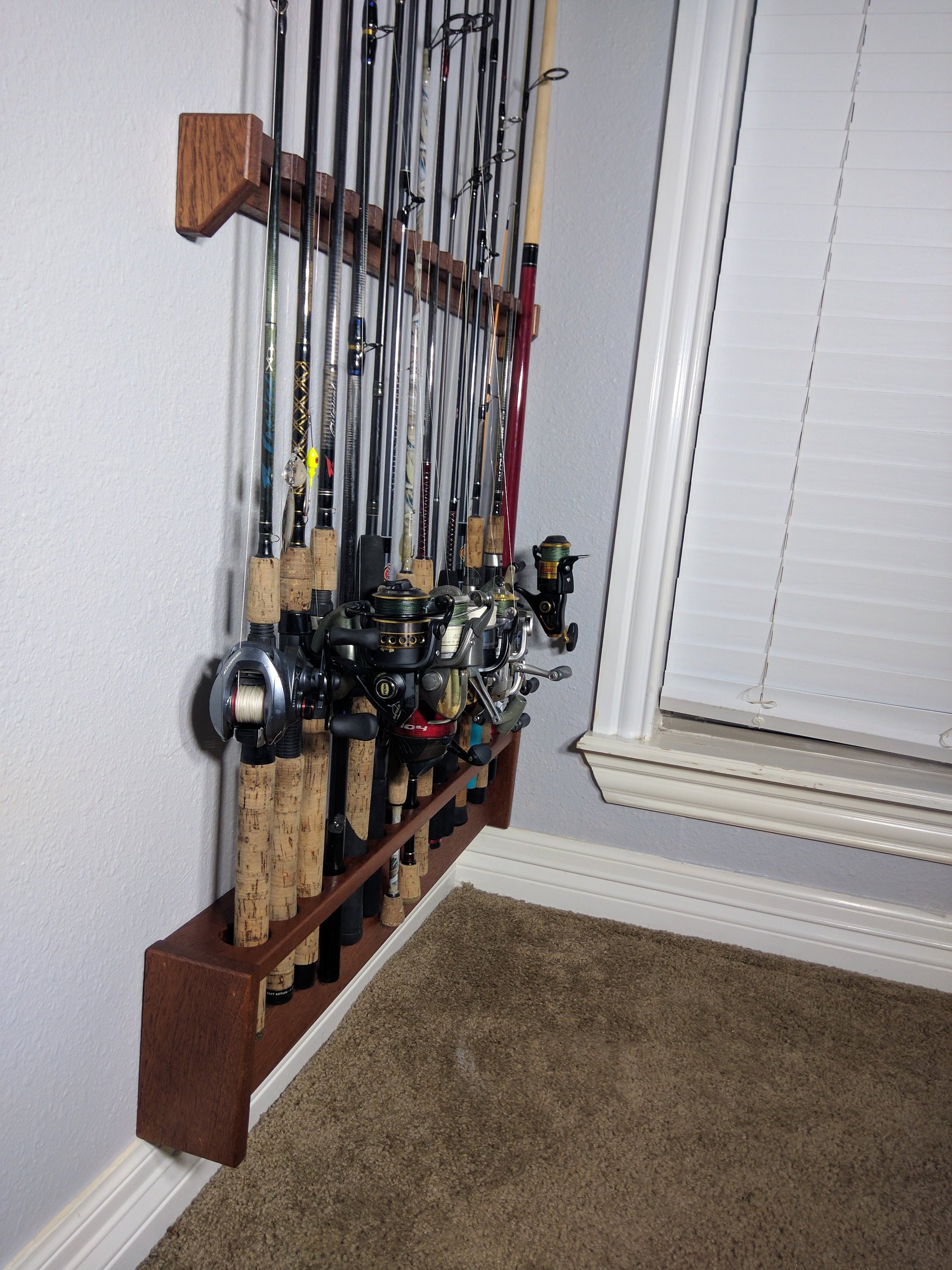 Buy Fishing Rod Rack, Mahogany, Solid Wood Custom Size Wall Mount Pole  Holder, Housewarming for Fishing Buddy, Father's Day Gift for Outdoorsman  Online in India 
