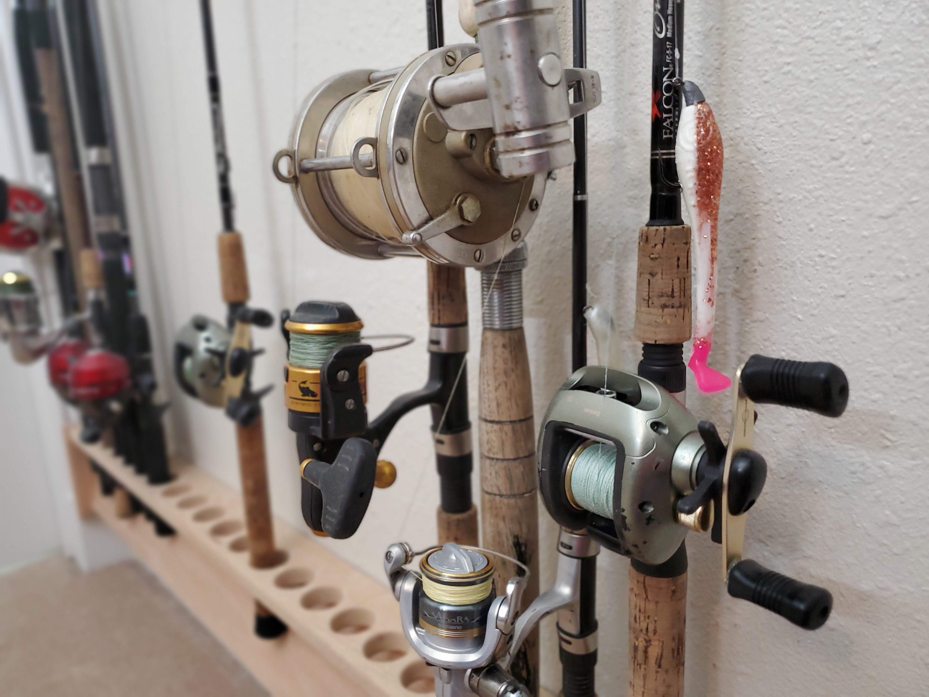 Wall Mount Rod Rack, Fishing Pole Holder, Large Tackle Organizer