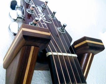 Guitar Wall Hook, Solid American Black Walnut Wooden Hanger - With Maple Inlay