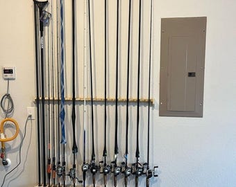 Fishing Rod Rack, Custom Size Unfinished Solid Wood Pole Holder, Vertical Tackle Storage Solution, Housewarming Gift for Fisherman, Hunter