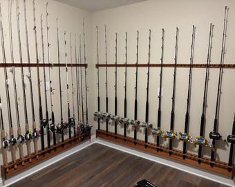 Mahogany Fishing Rod Rack, Custom Wall Mount Vertical Tackle Display Holder