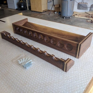 Fishing Rod Rack, Walnut with Maple Inlay, Gift for Fisherman, Angler, Outdoorsman, Tackle Collector, Wall Mount Pool Cue Holder