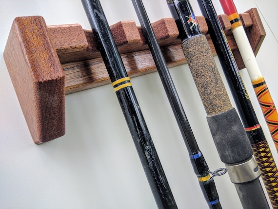 Vertical Fishing Rod Rack, Wall Mount, Solid Mahogany, Custom Size