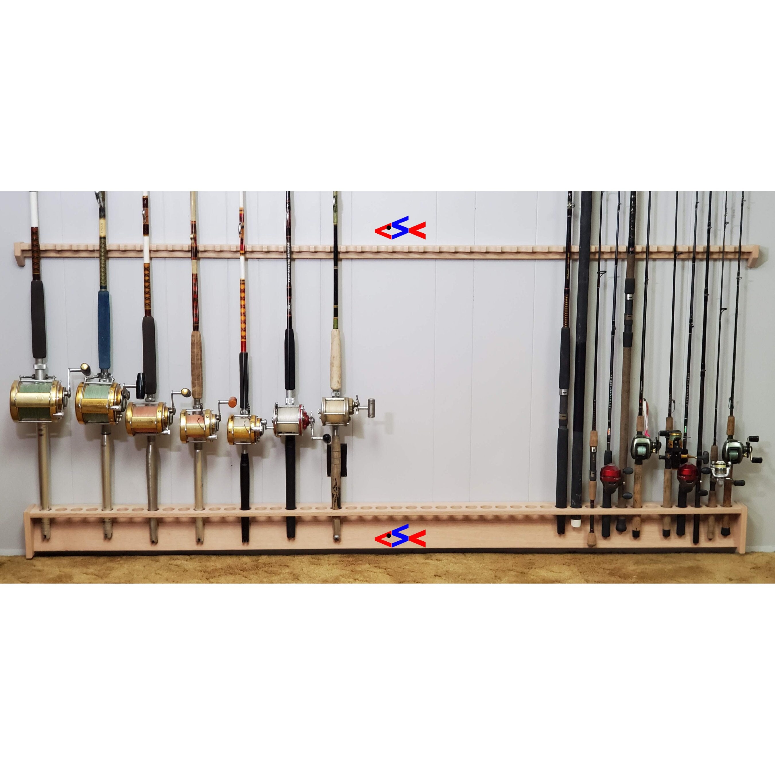 Large Fishing Rod Rack, Pole Holder, Rod and Reel Organizer for Outfitter,  Tackle Shop Custom Inventory Showcase, Hunting Cabin, Lodge Decor -  UK