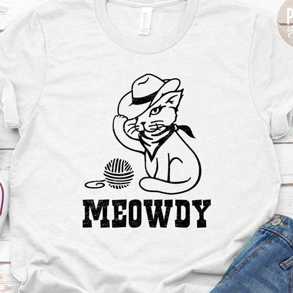 Meowdy. A Western SVG Cut file, a funny Cowboy Cat with Hat, great for crafting Country T-shirt.