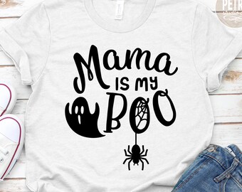 A Halloween SVG. Mama Is My Boo SVG Cut File With Ghost Clipart. Great for Halloween T-Shirt and Other Apparel.