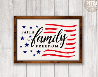 Foi famille liberté coupe fichier SVG. SVG du 4 juillet, idéal pour une enseigne rustique et une décoration de ferme moderne.