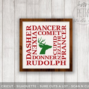 Reindeer Names Svg Dxf Cut File and Printable for your Christmas Home Decor and Rustic Sign. Fixer Upper. Personal and small business use.