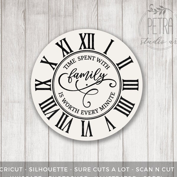 Time Spent WIth Family Is Worth Every Minute Clock Face SVG Cut File and Printable. Vintage and Rustic Clock Face for Modern Farmhouse.