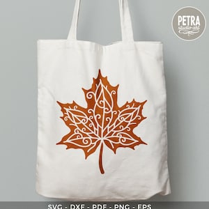Dekorative Herbst Ahornblatt SVG-Schnittdatei. Super für T-Shirts oder Tote Bags. Für den persönlichen und kommerziellen Gebrauch.
