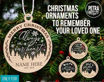Christmas Ornament Memorial SVG Bundle Files For Laser Glowforge. Customizable Three Designs For Christmas Tree Ornaments.
