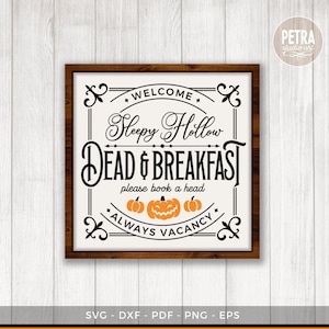 Sleepy Hollow Dead en ontbijt rechthoek teken Halloween gesneden SVG-bestand. Voor persoonlijk en commercieel gebruik in kleine bedrijven.