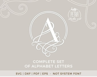 Elegant Monogram Font SVG With Swirl for Wedding Invitation. Complete Alphabet Letter from A to Z. Beautiful Font for Family Name or Logo.