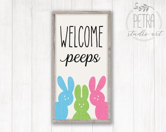 Welcome Peeps Sign SVG Cut File for Easter Sign. A Rustic Modern Farmhouse Wall Art and Decoration