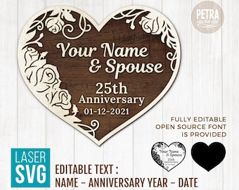 Wedding Heart with Flowers, Laser Ready SVG Files For Glowforge. Personalizable With Editable Texts.
