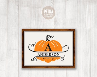 Monogramme citrouille, citrouille SVG, monogramme SVG, Svg automne, nom de famille, décoration citrouille, monogramme fractionné, nom de famille, lettre fractionnée, imprimable