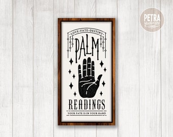 Fichier SVG Palm lectures. Un fichier de coupe SVG Halloween, idéal pour une enseigne rustique d'Halloween et une décoration d'Halloween.