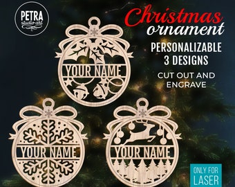 Christmas Ornament With Editable Files. Personalizable Three Designs For Christmas Tree Ornaments. Instructions Are Provided