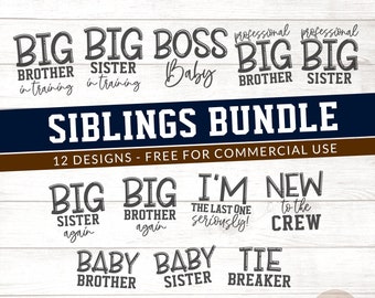 Siblings Family Set Brother And Sister SVG Cut File. 11 Designs Bundle, Free for Commercial Use.