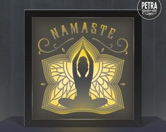 3D Namaste Yoga Woman Shadow Box Paper Layer, Custom Template SVG Cut File.