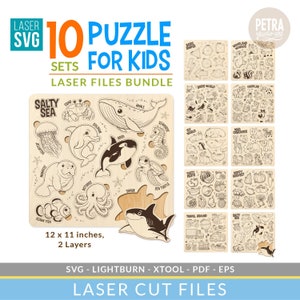 Paquete de archivos SVG de rompecabezas para niños, compatibles con Glowforge, Lightburn y XTool.