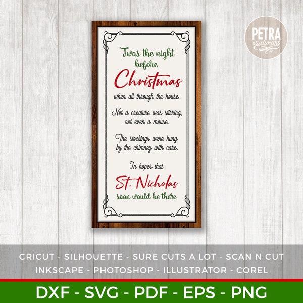 Twas the Night Before Christmas Christmas SVG Cut File. A Classic Christmas Poem. Great for Crafting Christmas Farmhouse Decorations.