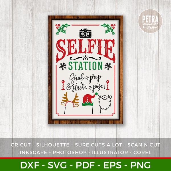 Selfie Station For Christmas Event SVG Cut File. Great for Christmas Booth and Decorations.