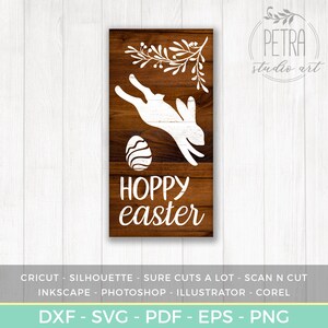 Hoppy Easter SVG Cut File for Easter Sign. With Bunny and Easter Egg. A Rustic Modern Farmhouse Wall Art and Decoration.