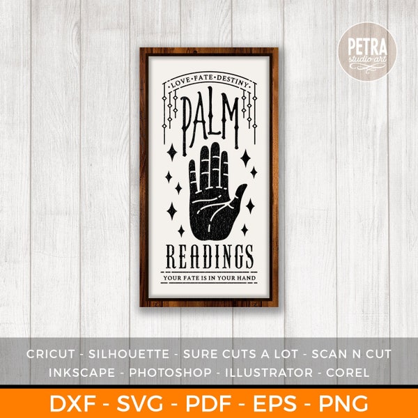 Palm Readings SVG File. A Halloween SVG Cut File, Great for Halloween Rustic Sign and Halloween Decoration.