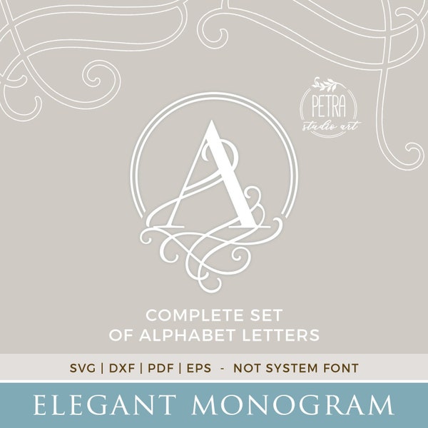 Elegante Monogram lettertype SVG met Swirl voor huwelijksuitnodiging. Volledige alfabetbrief van A tot Z. Mooi lettertype voor familienaam of logo.