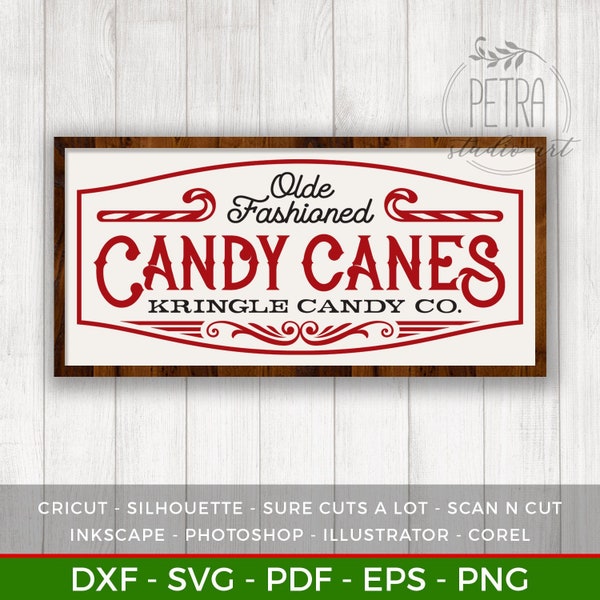 Kringle Candy Co Candy Cane Svg Cut File for Rustic Christmas Home Decor and Farmhouse Wall Sign. Personal and small business use.