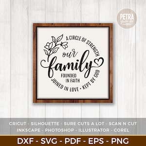 Our Family A Circle of Strength, Founded on Faith, Joined in Love, Kept by God SVG Cut File for Living Room of Modern Farmhouse.